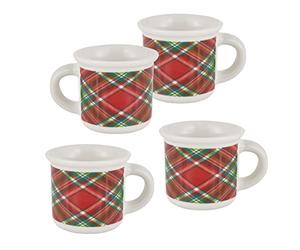 Baroni Home Tazzine in Ceramica da Caffè, Set 4 Bicchierini con Manico da Caffè 8X6X6 cm Tartan