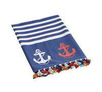 Baroni Home Telo Mare e Pareo con Nappe Colorate 80% Cotone 20% Poliestere, Telo Hammam Multiuso per Spiaggia, Yoga e Piscina Super Assorbente, Asciugatura Rapida, Ancore Blu 170x90 cm