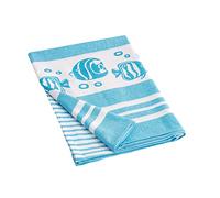 Baroni Home Telo Mare e Pareo con Nappe Colorate 80% Cotone 20% Poliestere, Telo Hammam Multiuso per Spiaggia, Yoga e Piscina Super Assorbente, Asciugatura Rapida Pesci Azzurri 170x90 cm