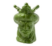 Baroni Home Testa di Moro in Ceramica in Stile Siciliano Dipinto a Mano, Vaso Monocromatico per Piante da Interno, Soprammobile di Design, Stile Italiano, Re Verde, 15x15x24 cm