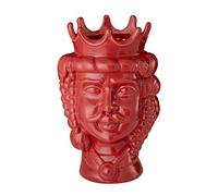 Baroni Home Testa di Moro Porcellana in Stile Siciliano Monocromatiche. Vaso da Interno Re Rosso 18X22X31 cm