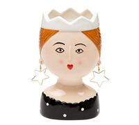 Baroni Home Vaso Decorativo in Ceramica Dipinta a Mano per Fiori e Piante, da Interno e da Esterno, Girl Coroncina Bianca, 12x11x20 cm