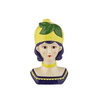 Baroni Home Vaso Decorativo in Ceramica Dipinta a Mano, Vaso da Interno e da Esterno per Piante e Fiori, Soprammobile Moderno e Colorato, Linea Frutta, 8x6,5x14 cm, Limone/Piccola