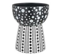 Baroni Home Vaso Decorativo Moderno in Ceramica Dipinta a Mano, Vaso per Fiori e Piante da Interno ed Esterno, Soprammobile Colorato Linea Pois, 16x19,7 cm, Bianco