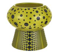 Baroni Home Vaso Decorativo Moderno in Ceramica Dipinta a Mano, Vaso per Fiori e Piante da Interno ed Esterno, Soprammobile Colorato Linea Pois, 16x14,8 cm, Giallo