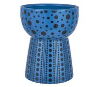 Baroni Home Vaso Decorativo Moderno in Ceramica Dipinta a Mano, Vaso per Fiori e Piante da Interno ed Esterno, Soprammobile Colorato Linea Pois, 16x19,7 cm, Blu