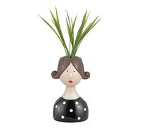 Baroni Home Vaso in Ceramica con Piantina Finta Design con Volto, Soprammobile Moderno Dipinto a Mano, Vaso Decorativo da Interno e da Esterno, Sciarpa, 11x7x30 cm