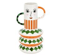 Baroni Home Vaso in Ceramica di Design con Volto, Soprammobile Moderno Dipinto a Mano, Vaso per piante da Interno o Esterno, Tropical, 16X14X27 cm