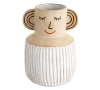 Baroni Home Vaso in Ceramica di Design con Volto, Soprammobile Moderno Dipinto a Mano, Vaso per piante da Interno o Esterno, Orecchioni, 15X14X17 cm