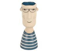 Baroni Home Vaso in Ceramica di Design con Volto, Soprammobile Moderno Dipinto a Mano, Vaso per piante da Interno o Esterno, Boy con Occhiali Blu, 13X12X33 cm
