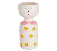 Baroni Home Vaso Pop, Soprammobile Moderno Dipinto a Mano, Statuetta da Interno o Esterno, Vestito Colletto Rosa, 10X10X21 cm