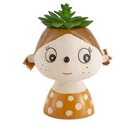 Baroni Home Vaso Testa in Ceramica con Volto, Vaso con Pianta Artificiale Inclusa, Soprammobile Moderno Dipinto a Mano, Statuetta da Interno o Esterno 17x12x22 cm - Girl con Treccine