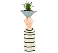 Baroni Home Vaso Testa in Ceramica con Volto, Vaso con Pianta Artificiale Inclusa, Soprammobile Moderno, Statuetta da Interno o Esterno 11x6x27 cm - Boy con Cappello