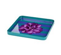 Baroni Home Vassoio da portata con fiore decorativo, Vassoio in metallo, Centrotavola, Svuotatasche, Interno o Esterno Vassoio Quadrato Fiore Viola, 20x20x1,5 cm