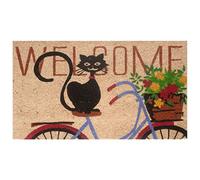 Baroni Home Zerbino da Esterno Ingresso Casa in Cocco Dipinto a Mano 70x40 cm Facile da Pulire e Super Resistente, (Gatto su Bicicletta)
