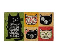 Baroni Home Zerbino da Esterno Ingresso Casa in Cocco Dipinto a Mano 70x40 cm Facile da Pulire e Super Resistente, Gatti a Scacchiera