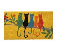 Baroni Home Zerbino da Esterno Ingresso Casa in Cocco Dipinto a Mano 70x40 cm Facile da Pulire e Super Resistente, Gatti su Ramo