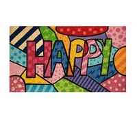 Baroni Home Zerbino da Esterno Ingresso Casa in Cocco Dipinto a Mano in Stile Siciliano 70x40 cm Facile da Pulire e Super Resistente, HAPPY