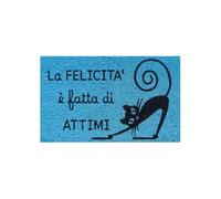 Baroni Home Zerbino Ingresso Casa in Fibra di Cocco Dipinto a Mano, Tappeto da Esterno con Fondo Antiscivolo, Zerbino Resistente e Facile da Pulire, 60x38 cm, Gatto Nero Azzurro