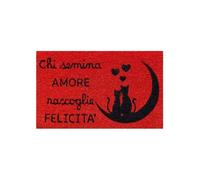 Baroni Home Zerbino Ingresso Casa in Fibra di Cocco Dipinto a Mano, Tappeto da Esterno con Fondo Antiscivolo, Zerbino Resistente e Facile da Pulire, 60x38 cm, Gatti Neri Rosso