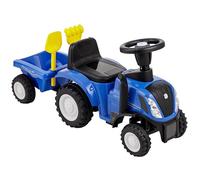 Baroni Toys Trattore Ride-On con Rimorchio per Bambini dai 12 a 36 mesi, Trattore con Clacson ad Aria, Volante Sterzante, Suoni e Fari Funzionanti, Paletta e Rastrello Inclusi, 29x91x44 cm, Blu