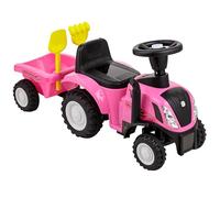 Baroni Toys Trattore Ride-On con Rimorchio per Bambini dai 12 a 36 mesi, Trattore con Clacson ad Aria, Volante Sterzante, Suoni e Fari Funzionanti, Paletta e Rastrello Inclusi, 29x91x44 cm, Rosa