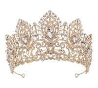 Baroque Rhinestone Tiara 14cm Adjustable Alloy Crown(Gold) | Clear pavé crystals, sturdy alloy base, brilliant sparkle, light catching design, elegant look
