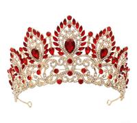 Baroque Rhinestone Tiara 14cm Adjustable Alloy Crown(Red) | Clear pavé crystals, sturdy alloy base, brilliant sparkle, light catching design, elegant look