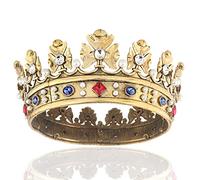 Baroque Royal Crown - Corona da uomo, in metallo, per capelli da principe, con cerchio completo, per feste di compleanno,ballo, quinceanera (grande diametro 18,5 cm, oro scuro con pietra colorata)