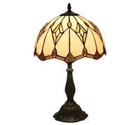Baroque Table Lamp 19" Tall Cream Stained Glass Lamp Desk Light Vintage Victorian Beige Gold Rhombus Night Light Bedside Reading Lighting for Bedroom Living Room Study,Resin Base