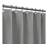 BAROSSA design XLong Fabric Waffle Weave Shower Curtain 96 inch Height, Hotel Luxury Spa, Water Repellent, 230 GSM Heavy Duty, Machine Washable, Gray, 71x96