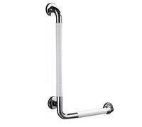 Barra di sostegno,maniglie a L per vasche da bagno e docce, maniglione verticale ad angolo in acciaio inox, corrimano da bagno antiscivolo a parete per anziani(White,Right side)
