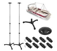 Barra di supporto per copertura barca, tubo di ferro regolabile con base triangolare, 4 livelli per copertura barca, copertura telescopica per barca, alluminio + ABS con 8 corde (argento)