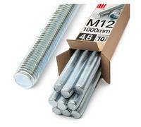 Barra Filettata M12x1000 mm, 10 pezzi, Asta Filettata Acciaio 4.8 DIN 976, Barre Filettate Metrica, Perni Filettati, Filetto Asta Metrica, Bulloni Filettati per Montaggio Industriale, Lun Fix