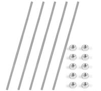 Barra Filettata M8 x 300mm - Barre Filettate in Acciaio Inox Zincato, Perni Filettati - Asta Filettata con Filettatura Metrica Completa - Set da 5 Pezzi con 10 Dadi Flangiati