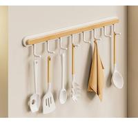 Barra for utensili da cucina for appendere Nessuna foratura Legno Ferro Parete Porta Cucchiaio appeso Tagliere Pentole - Bianco(With 8 Hooks 44cm)