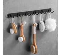 Barra Ganci Ganci da Parete Acciaio Inox Resistente 2 Metodi di Montaggio | Binario Rinforzato con Protezioni Silicone, Supporta Fino a 40kg. Ottimo per Bagno, Cucina, Lavanderia(Black,61cm/24in)