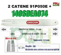 BARRA LAMA MOTOSEGA OREGON 140SDEA074 PASSO 3/8'' LP SPESSORE 1.3mm + 2 CATENE