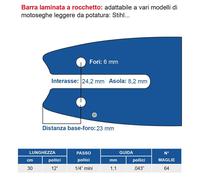 Barra laminata Maya a rocchetto passo 1-4" mini spessore 1.1 mm da 64 maglie