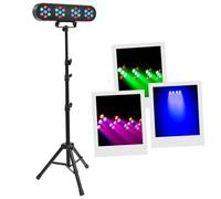 BoomTone DJ D-Tiene Set di luci multicolore Disco Club DJ, 28 LED RGB da 1 W, Dimmer, Kit completo di supporto. Regolabile in altezza. Programmi automatici, rilevamento del suono, telecomando in
