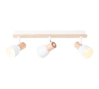 Barra luminosa in stile rustico - lunghezza 48 cm - faretto da soffitto scandinavo con teste orientabili e base in legno (pioppo) - presa E14 - max. 28 W - in metallo/legno - in bianco/beige