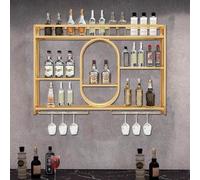 Barra per asino a parete montata con porta in vetro di vino sospeso, ripiani galleggianti con gancio di vetro a stelo, scaffale per bottiglia a liquore leggero a led, portabicchieri per decorazioni