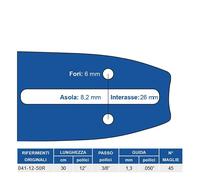 Barra per motosega Maya passo 3-8 spessore 1.3 mm da 45 maglie
