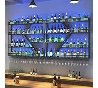 Barra per vino a parete montata con luce a LED, supporto in bicchiere di vino appeso, scaffale a barre di ferro, ripiani a parete galleggiante, stivaletta da vino in metallo, scaffale a liquore,