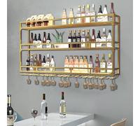 Barra per vino a parete montata con supporto in vetro di vino, scaffali a bar galleggiante, mensole a liquori di ferro, scaffale per bar in metallo, griglia di vetro per vino da parete, portapacchi