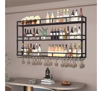 Barra per vino a parete montata con supporto in vetro di vino, scaffali a bar galleggiante, mensole a liquori di ferro, scaffale per bar in metallo, griglia di vetro per vino da parete, portapacchi