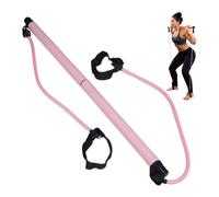 Relaxdays Barra Pilates con 2 Elastici, per Esercizi di Resistenza e Yoga, Bastone con Fascie con Corda per Piede, Rosa