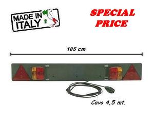 BARRA PORTATARGA POSTERIORE CON FANALI E CAVO PER RIMORCHIO CARRELLO APPENDICE.