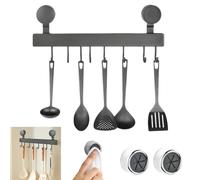 Barra Portautensili Cucina 40cm, Porta Utensili da Cucina con Ventosa, 8 Ganci Mobili, 2 Asciugamani Gancio, Appendi Mestoli da Cucina, Senza Foratura, Capacità 20KG, per Pareti del Balcone, Bagno