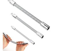 Barra prolunga per presa flessibile 3 pezzi, chiave prolunga offset | Azionamento da 1/4" 3/8" 1/2" con albero a molla, strumento per giunti universali pieghevoli per l'accesso in spazi(silver)